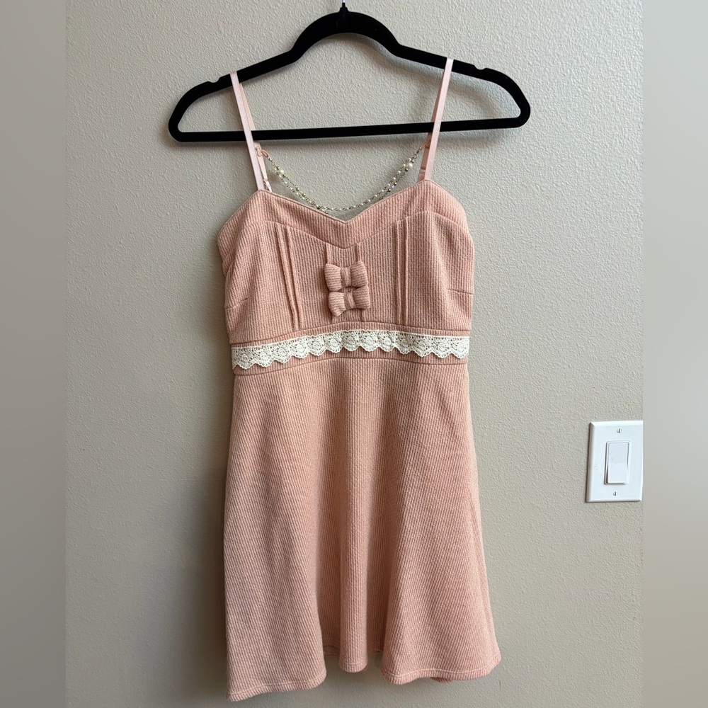 LIZ LISA Lizmelo My Melody Collab Dress Pink Ribbed Knot Sleeveless Medium